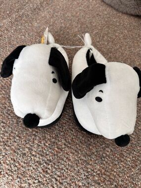 Peanuts Plush Dog Kids Slippers in White and Black